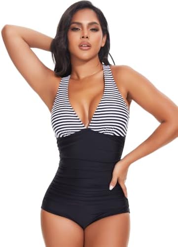 SHAPERIN Women's One Piece Swimsuits Tummy Control High Waisted Bathing Suits Padded Push Up Shapewear Swimwear Monokini