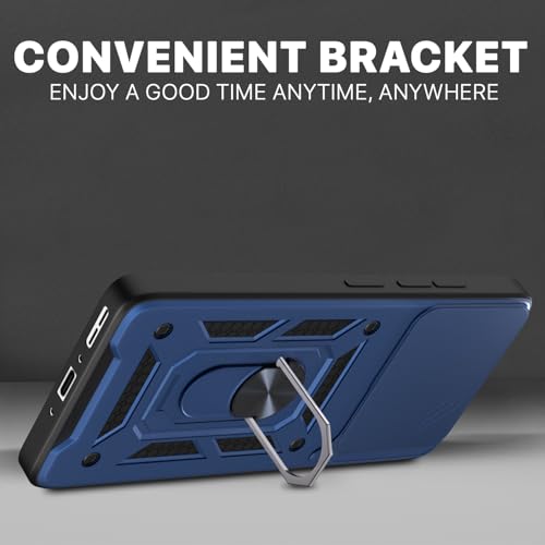 Image of Pikkme Back Cover for OnePlus 13 5G | 360 Protection Case | Sliding Camera Shield Cover & Ring Holder Stand D10 Tough Armor Bumper Case (Blue)