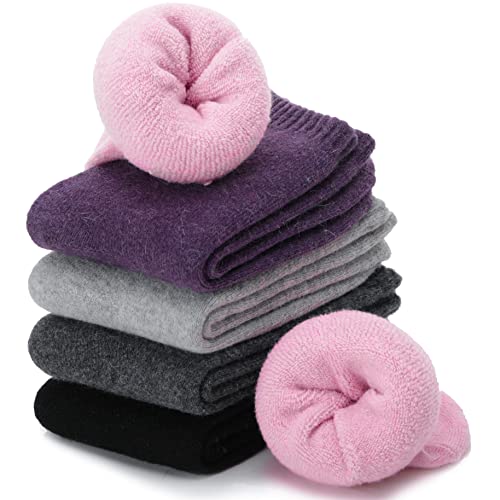 PROETRADE Chaussettes en laine pour femmes Merino Randonnée Hiver Thermique Épaisse Botte Chaude Cadeau Chaussettes De Noël Pour Le Travail 5 Paires(Couleur Unie A) Cover