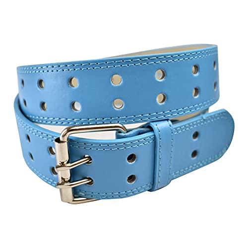 EURO Womens Thick Wide 2 Hole Leather Belt - BN9041 - Sky Blue M