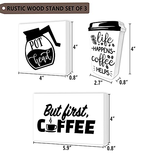 Coffee Bar Decor Signs,Rustic Coffee Tiered Tray Decor,Wood Black and White Coffee Kitchen Decor and Accessories,Farmhouse Home Coffee Station Supply Set of 3 - Image 2