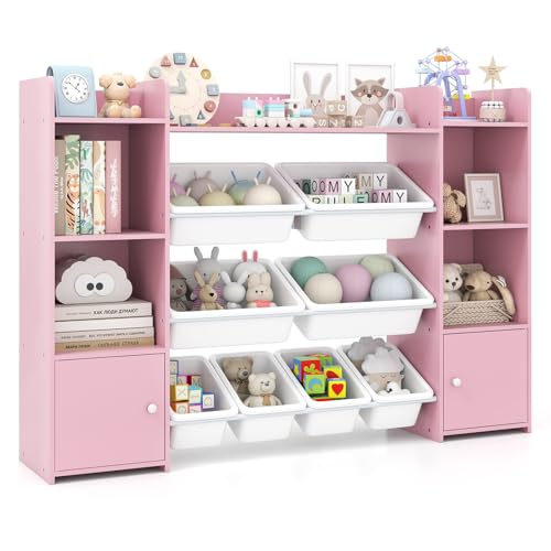 DREAMADE Étagère de Rangement pour Jouets, Organisateur de Jouets avec 8 Bacs Amovibles en...