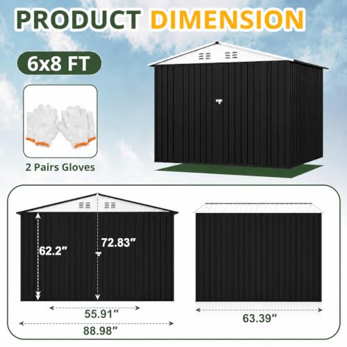 Image of Polar Aurora 6x8 FT Outdoor Storage Shed | Metal Garden Shed with Updated Frame Structure, Tool Sheds for Backyard Garden Patio Lawn, White