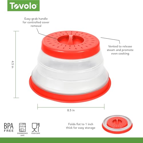 Image of Tovolo Microwave Splatter Cover for Food, Small (Candy Apple Red) - Collapsible & Vented Silicone Splatter Guard Lid - Microwave Plate & Dish Cover with Handle - BPA-Free Kitchen Gadget for Meal Prep