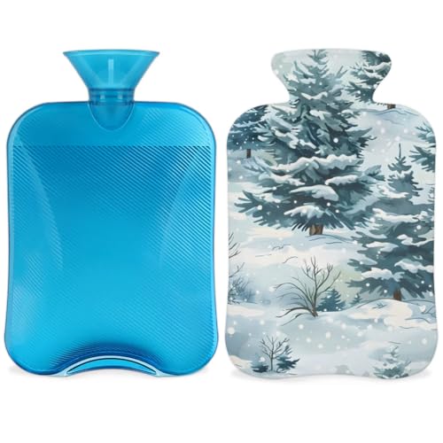 Hot Water Bottle with Soft Cover,2L Graffiti Tree Hot Water Bag for Hot and Cold Compress, Hand Feet Warmer, Christmas Festivals Rubber Hot or Cold Water Bottle Halloween Christmas Decorations