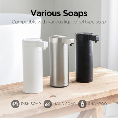 Image of Automatic Liquid Soap Dispenser Stainless Steel Touchless Hand Soap Dispenser with Waterproof IPX5 Motion Sensor Dish Soap Dispenser for Kitchen Bathroom (Rechargeable (Black))