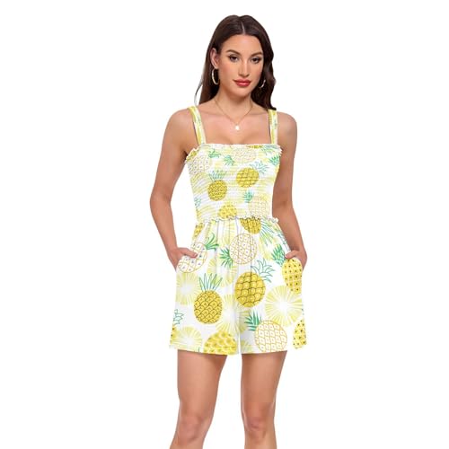 Barboteuse d'été pour femme à motif ananas et col carré