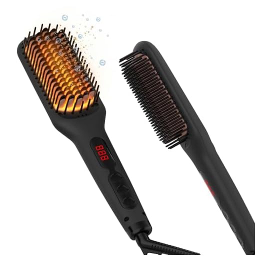 MEGAWISE Pro Ceramic Ionic Hair Straightener Brush for Home Salon | MCH Fast 20s Heating Tech with Auto-Off Safety | Anti-Scald with Universal Dual Voltage | Rotatable Power Cord (Black)