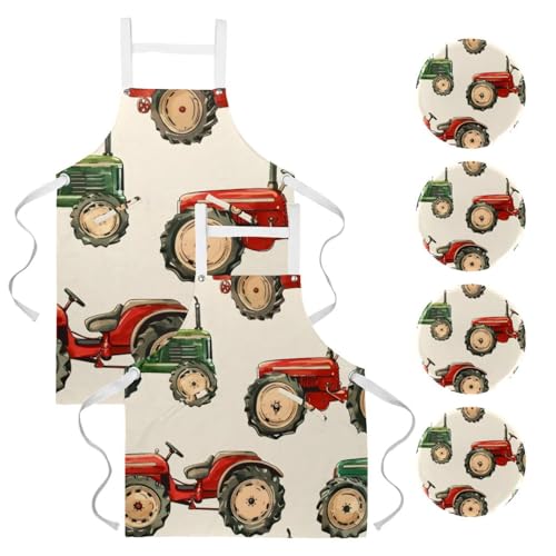 Tablier de cuisine lot de 2 avec broches pour pâtisserie et restaurant design tracteurs