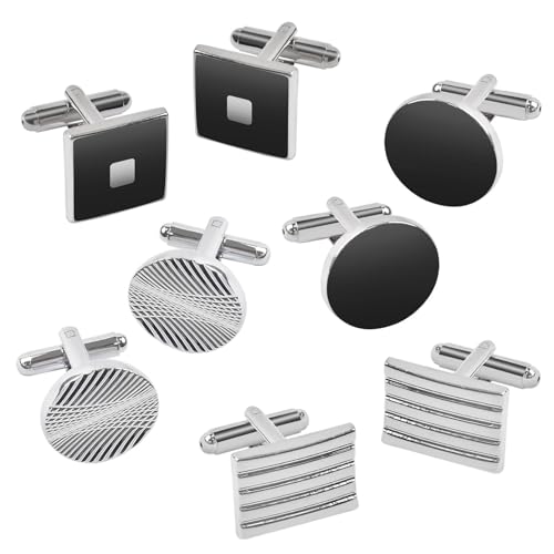 HUIKKJP メンズカフスボタン ラウンドオニキス4セット