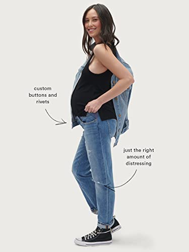 Hatch Maternity Boyfriend Jean - Pregnancy Jeans - Maternity Jeans Straight Leg With Distressed Cuffs - Maternity Boyfriend Jeans With Expandable Waist Under The Belly - Destroyed Light Wash - Size 24 #TOP3