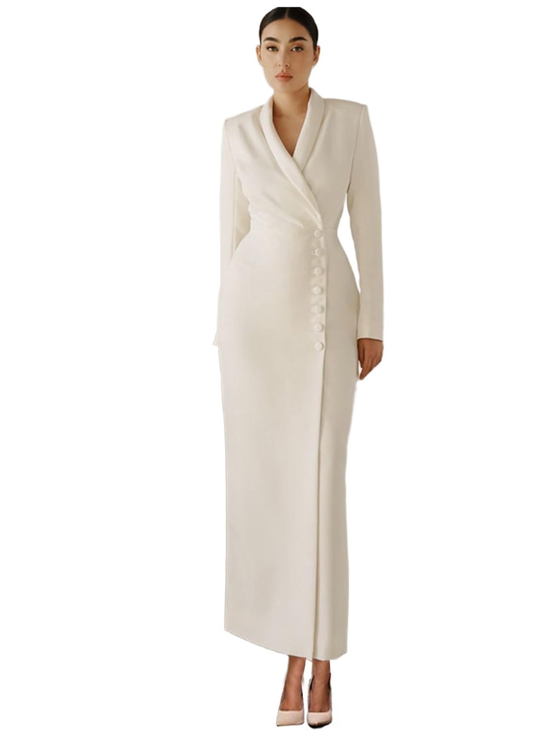Womens Formal Long Blazer Shawl Lapel Suit Dress Coat Single Breasted Tuxedos Jacket