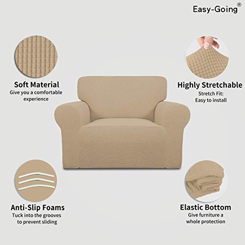 Image of Easy-Going Stretch Oversized Chair Sofa Slipcover 1-Piece Couch Sofa Cover Furniture Protector Soft with Elastic Bottom for Kids Spandex Jacquard Fabric Small Checks Sand
