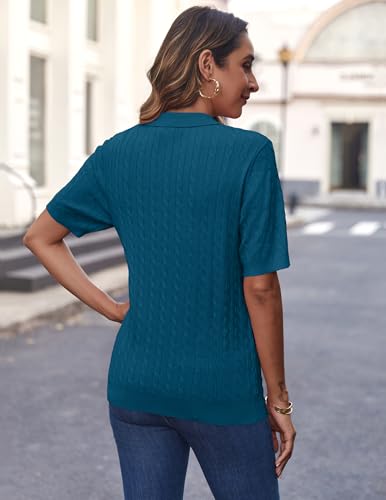 Image of Zeagoo Women Short Sleeve Sweater Pullover Polo Tops V Neck Knit Casual Soft Pullover Shirt