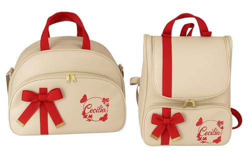 Kit de bolsa maternidade personalizado com Laço Vermelho, 2 Peças, Bege e Vermelho, Design Decorativo