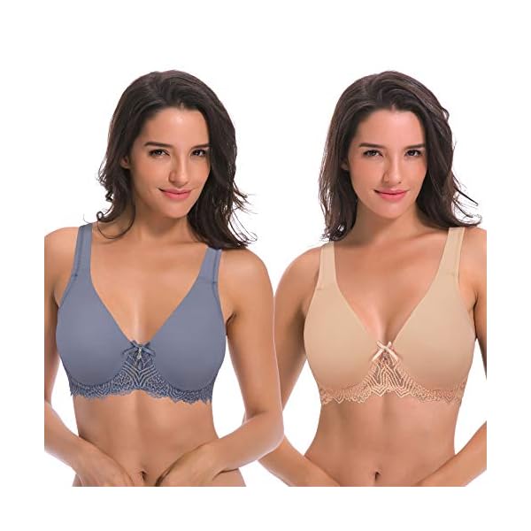 Curve Muse De las Mujeres Sin Forro Aros Cordón Sostén con Acolchado Hombro Correas-Paquete de 2-Desnudo,Azul Polvoriento-95B 5 419TL0TCZpL. SS600 - Curve Muse De las Mujeres Sin Forro Aros Cordón Sostén con Acolchado Hombro Correas-Paquete de 2-Desnudo,Azul Polvoriento-95B