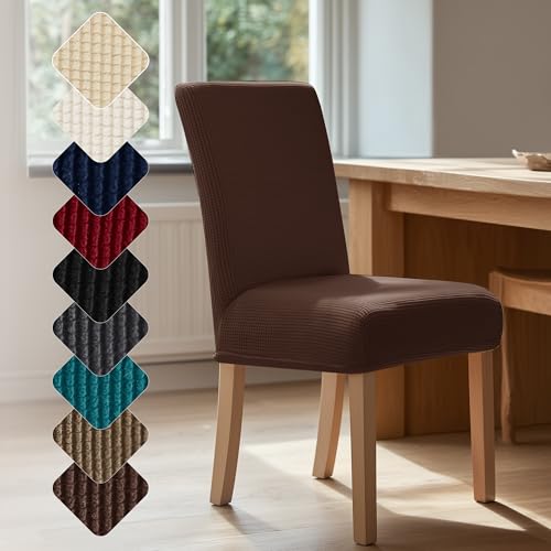 Deconovo Fundas Sillas De Comedor Pack 4, Funda Ajustable y Elástica para Silla, Protector Lavable para Comedor, Hogar y Restaurante, Suave y Cómoda, Chocolate