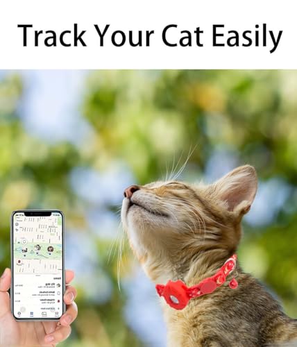 Image of Airtag Cat Collar Breakaway, Safety Kitten Collar with Apple Airtag Holder, GPS Cat Collar with Bell, Lightweigh Tracker Cat Collars for Girl Boy Cats, Kittens and Puppies (red Moon)