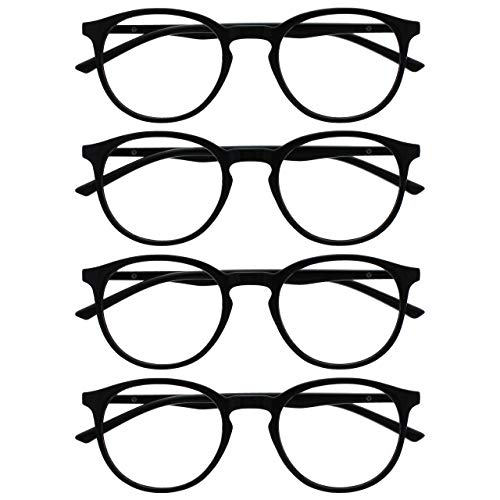 Lunettes de lecture de qualité OPULIZE RRRR60-1 | Pack de 4 montures rondes noires durables