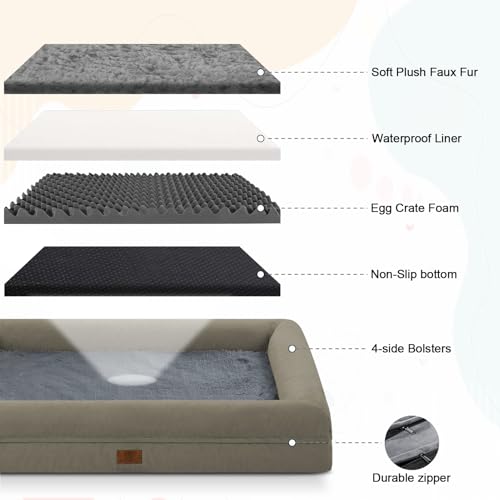 Image of Jumbo Waterproof Dog Bed for Extra Large Size Dogs with Bolster | 360 Degree Bolster Support, Egg Crate Foam, Waterproof Liner, Non-Slip Bottom, Machine Washable Cover, 53 x 42 Inch