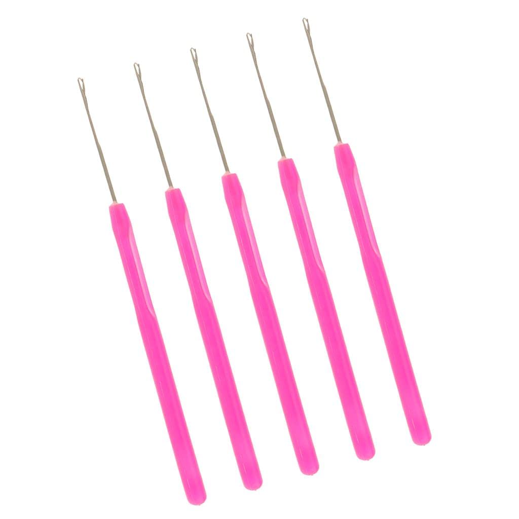 5-Piece Professional Microlink Hair Extension Tool Kit | Easy to Use, Rust- Stainless Steel Pulling Hooks | Save Time, Perfect for Hair Feathers | Hair - Red
