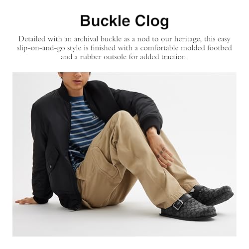 Coach Men's Buckle Clog in Signature Jacquard, Charcoal/Black, 102