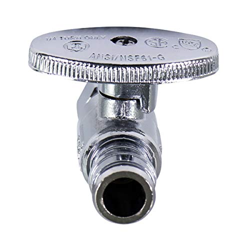 Image of Midline Valve G-82512QS-OM-5 Water Supply Stop Valve with Quarter Turn Wheel; Straight Shut-off for Toilet, Sink, Dishwasher; 1 /2 in. PEX A x 3 /8 in. COMP; Chrome Plated Brass (5 Pack)