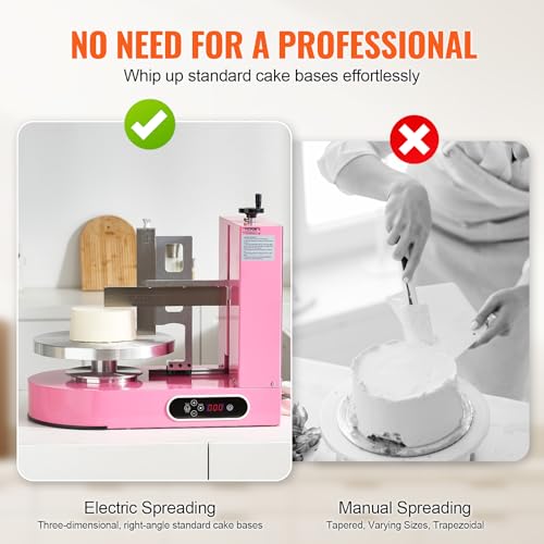 Image of VEVOR Cake Decorating Machine, Cake Cream Spreading Coating Smearing Machine, Low Noise Cake Frosting Machine, Turntable with Adjustable Scraper, for 6 inch to 14 inch Cake, 25-320RPM Rotating Speed, Pink