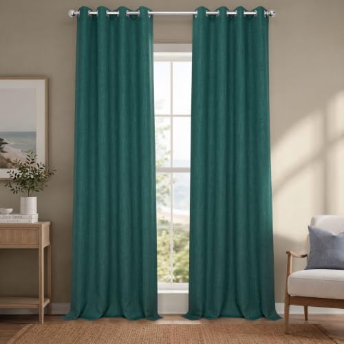 Image of HPD Half Price Drapes - Grommet Faux Linen Curtains for Living Room (1 Panel) - 50W X 120L - Textured Room Darkening Curtains for Bedroom 120 Inches Long - Drapes for Home Decor, Slate Teal
