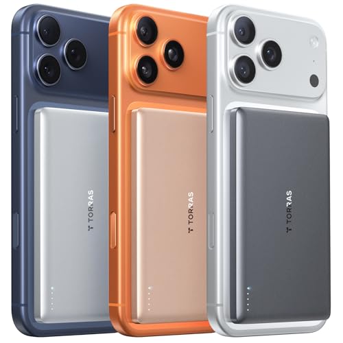 TORRAS MiniMag Power Bank, Ultra Slim 5,000mAh Wireless Portable Charger with USB-C Cable, Fast Charging iPhone Air Magnetic Battery Pack, Compatible for iPhone 17/16/15/14/13/12, Glacier Gr