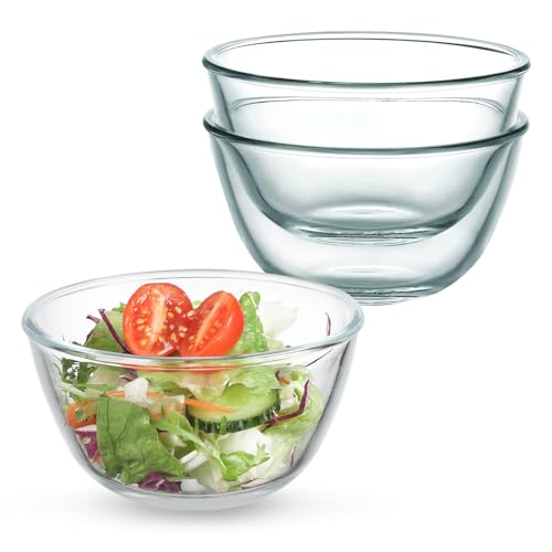 WHJY 3-Pack 5-Inch Glass Cereal Bowls Clear Glass Serving Bowls for Salad Pasta Soup Cereal - 16 oz Capacity Modern Style
