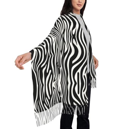 Black And White Zebra Stripes Fashion Scarf Tassel Soft Cashmere Warm Large Blanket Wrap Shawl For Gift 78"*28"4