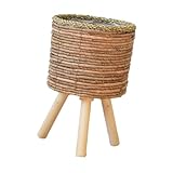 Nazada Braided Rattan Flowers Pot, Wicker Braided Flowers Pot with Wooden Stand, Planter Stand, Plant Baskets, for Living Room Balcony Garden Decoration, Indoor, Outdoor