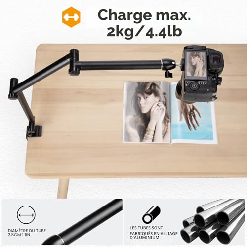 TARION Support de Bureau pour Appareil Photo trépied aérien Bras articulé Flexible à 360° avec vis 3/8' et vis 3/8' à 1/4' Reflex numériques Projecteur Ring Light TKB01 – vue 3