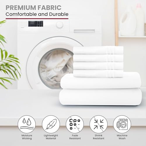 Lux Decor Collection Bed Sheets - 6 Pc Full Size Bed Sheets - 1800 Thread Count Brushed Microfiber Sheets - 16 Inches Deep Pocket Bedding Sheets & Pillowcases (Full, Plain White - Thumbnail 6
