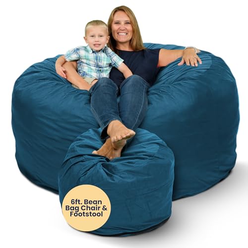 ULTIMATE SACK | 6 Ft Bean Bag Chair &Foot Stool | Cloud Suede | Foam Filled - Removable Washable Cover