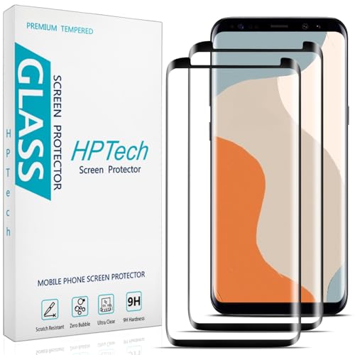 HPTech (2 Pack) Screen Protector for Samsung Galaxy S8 Plus 6.2 Inch Tempered Glass Film 3D Curved Full Screen Coverage Anti Scratch Case Friendly
