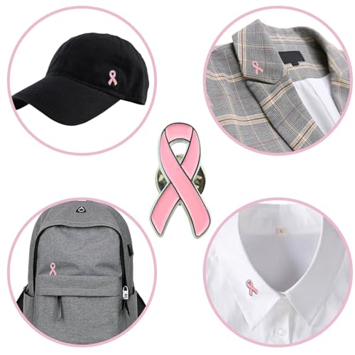 Image of 10 /30 /50 /100 /200 Pack Pink Ribbon Breast Cancer Awareness Lapel Pins Bulk for Public Events, Charity