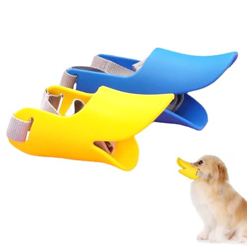 GXGM Maulkorb Für Hunde,Anti Biss Ente Mund Form Hund Mundabdeckungen,Anti Rall Haustier Mund,Silikon-Maulkorb Für Kleine Hunde(Gelb und Blau)