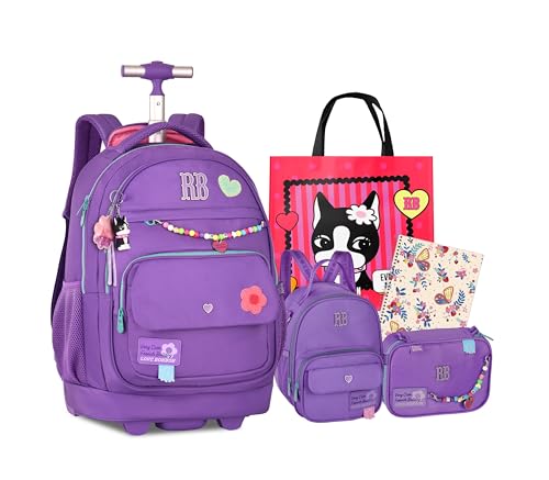 Kit Mochila Rodinha Escolar Rb Rebecca Bonbon Carrinho Estojo E Lancheira Notebook (Lilas)