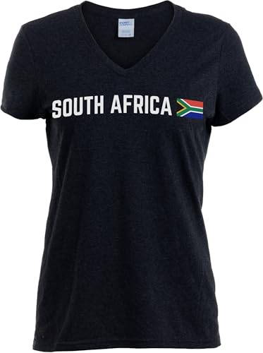 South Africa - African Pride Johannesburg Pretoria V-Neck T-Shirt Top for Women - (Vneck,2XL) Black