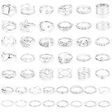 CHICUTIE 46Pcs Gold Knuckle Rings Set For Women, adjustable Gold Rings Pack, Mixed Size Stackable Womens Rings Set Hollow Carved Crystal Stacking Rings Pack