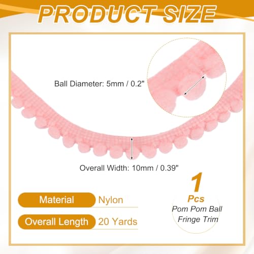 Cinta de flecos con pompones rosa claro de hilo de nailon sourcing map 20 yardas 3