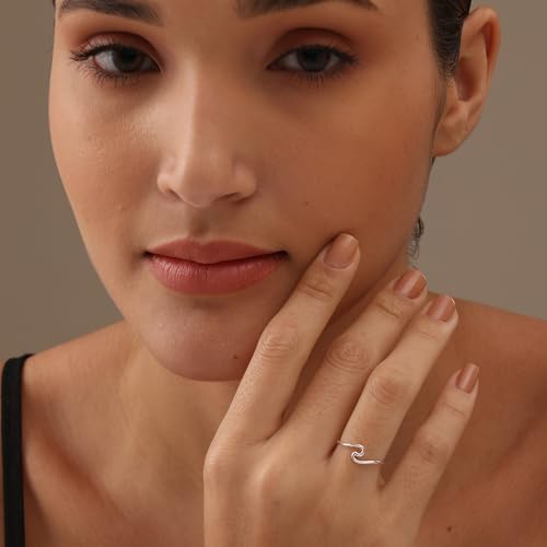 LeCalla 925 Sterling Silver Rings for Women | Ocean Wave & Chevron Thumb Design Rings | Lightweight Summer-Themed, Stackable Midi & Engagement Band Rings(Sizes 6-9No.)2