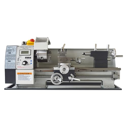 IntXanth Metal Bench Lathe Machine 8 * 16 Inch for Milling Drilling Metal Working with Adjustable Speed Three-Jaw Chuck Imperial Scale Emergency Stop Switch 900W