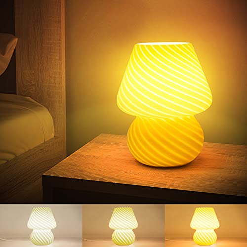 Mushroom Lamp, Sinyzope Glass Vintage Translucent Dimmable 2200/3000/5000K Striped Mushroom Light Night Light Beside Lamp, Suit for Bedroom, Home Decor, Women, Baby, Kids, Gifts etc Mushroom Lamp, Sinyzope Glass Vintage Translucent Dimmable 2200/3000/5000K Striped Mushroom Light Night Light Beside Lamp, Suit for Bedroom, Home Decor, Women, Baby, Kids, Gifts etc