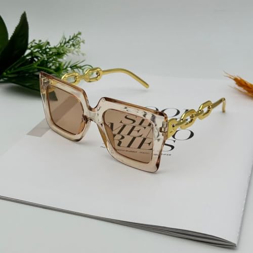 Rikss Oversized Square Sunglasses with Gold Chain Arms, PC Frame, Unisex, UV Protection2