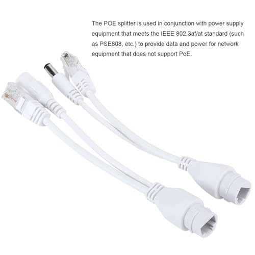 POE Adapter Cable, Water Proof Injector Splitter DC12V, IEEE802.3af, ABS, para Cámara IP, Punto de Acceso Inalámbrico, Red para Oficina o Hogar, 10/100Mbps (Blanco) miniatura 5
