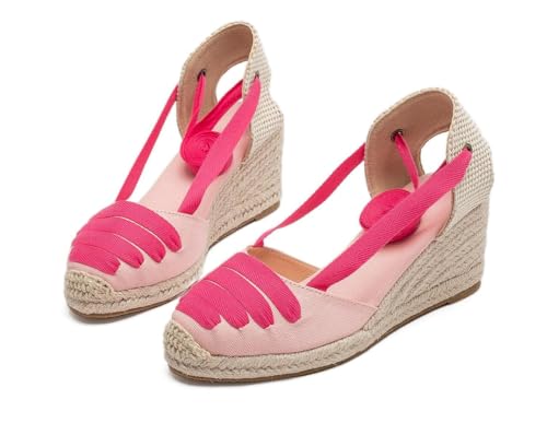 Image of Womens Espadrille Wedge Sandals Closed Toe Platform Lace Up Ankle Strap Slingback Summer Dress Shoes