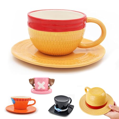 One Piece Tasse Chapeau de paille Ruffy Anime Tasse Chapeau de paille Céramique Tasse à café One Piece Cadeaux pour Noël Cadeaux d'anniversaire Souvenirs Tasse à café en porcelaine pour lait, café et